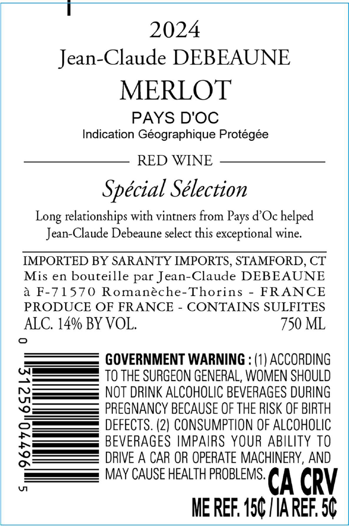TABC label artwork for JEAN CLAUDE DEBEAUNE Special Selection Merlot