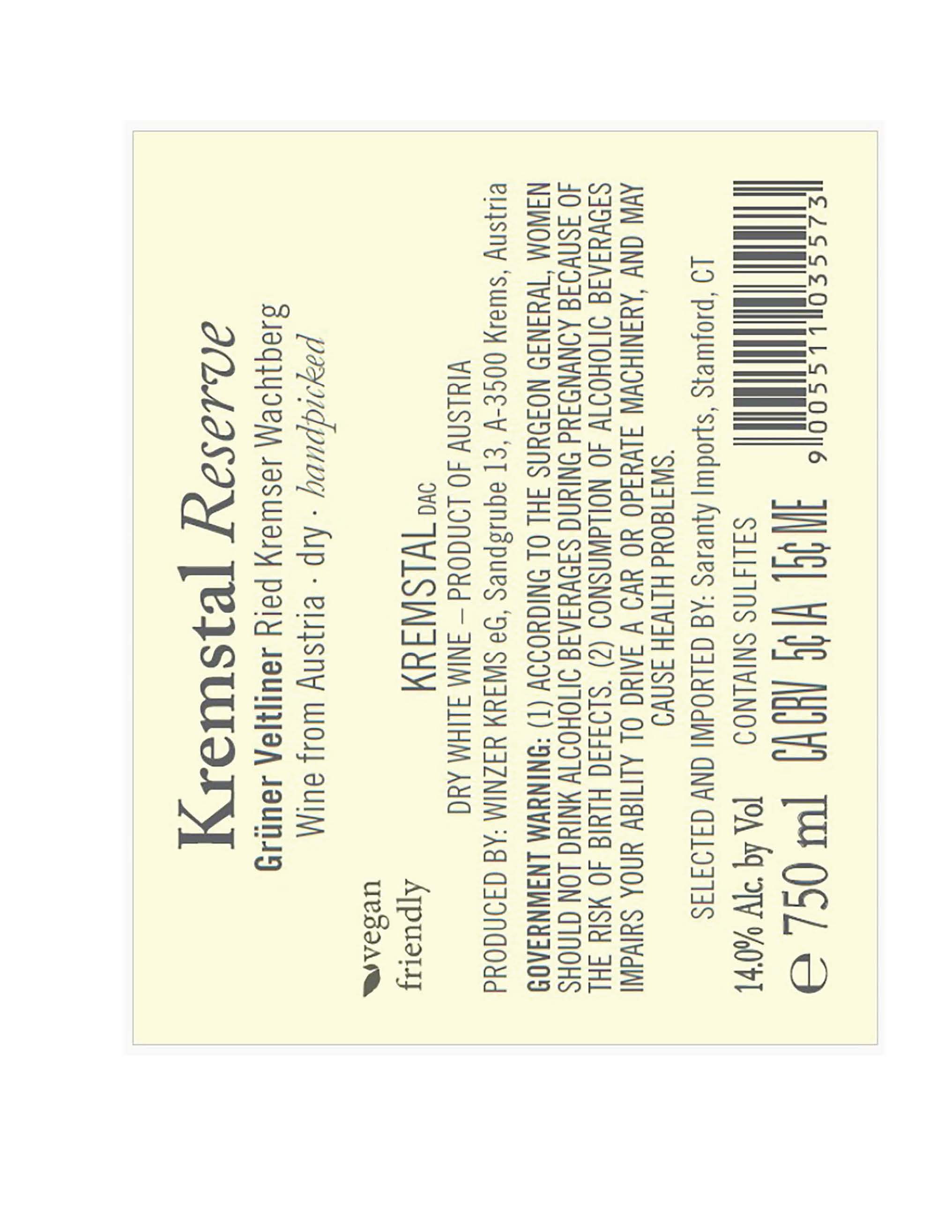 TABC label artwork for Winzer Krems Gruner Veltliner Wachtberg Kremstal DAC Reserve