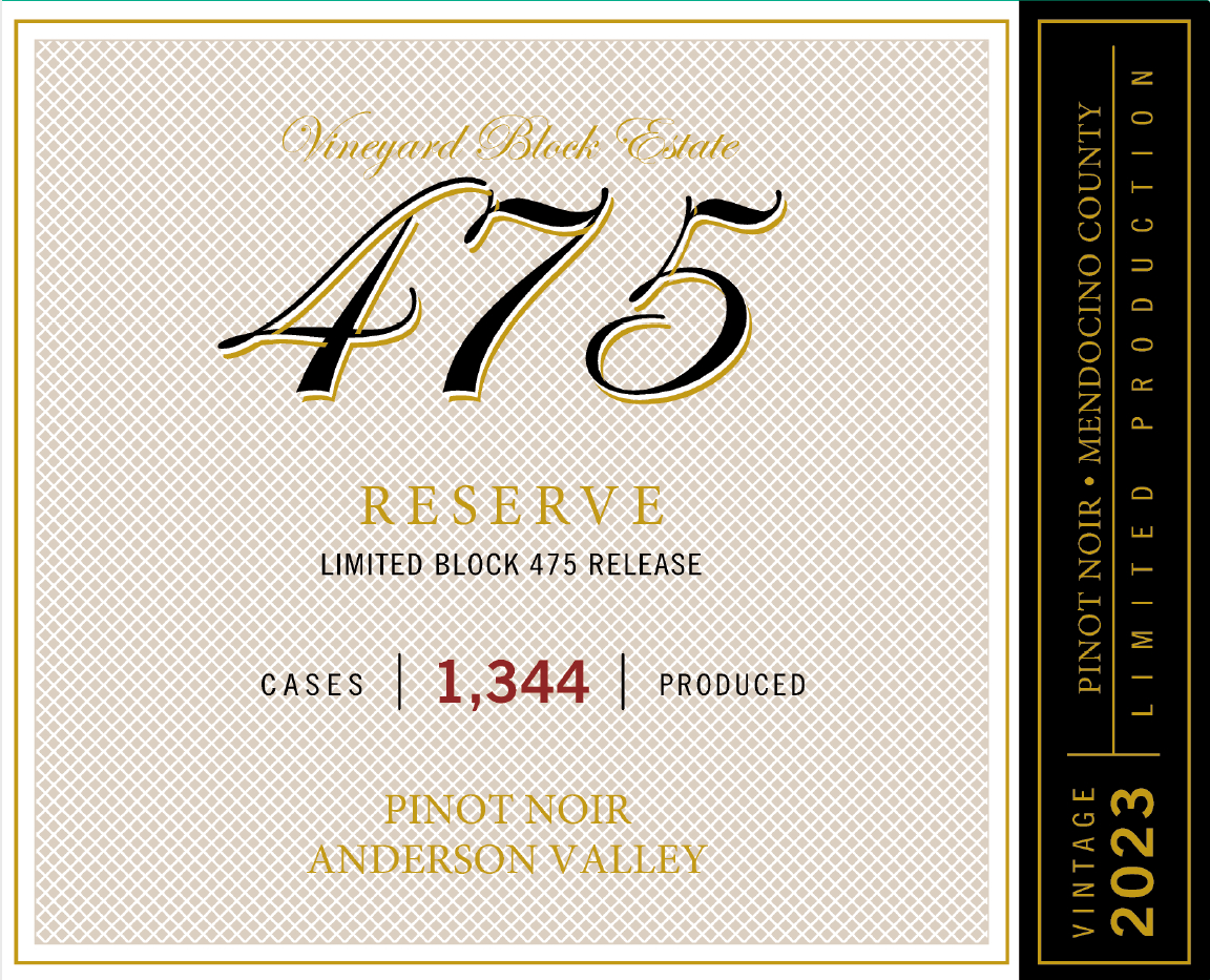 TABC label artwork for Vineyard Block Estate 475 Pinot Noir Anderson Valley