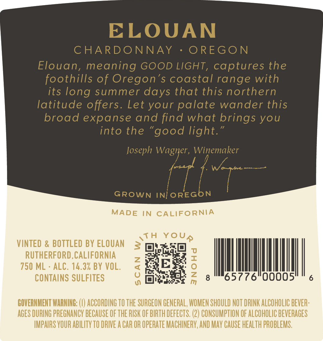TABC label artwork for Elouan - Chardonnay Oregon