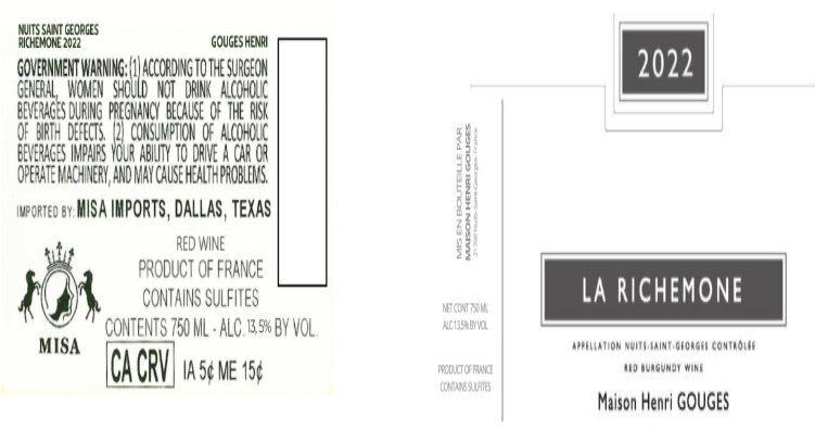 TABC label artwork for GOUGES HENRI RICHEMONE