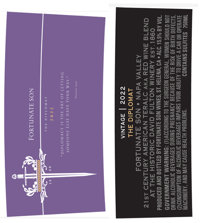 TABC label artwork for FORTUNATE SON RED WINE BLEND NAPA VALLEY THE DIPLOMAT