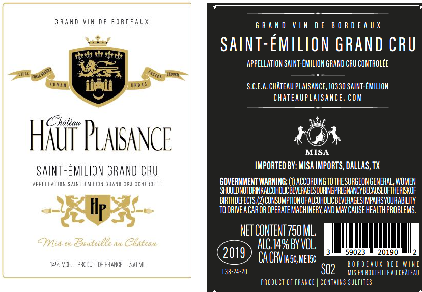 TABC label artwork for CHATEAU HAUT PLAISANCE SAINT-EMILION GRAND CRU