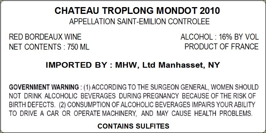 TABC label artwork for CHATEAU TROPLONG MONDOT