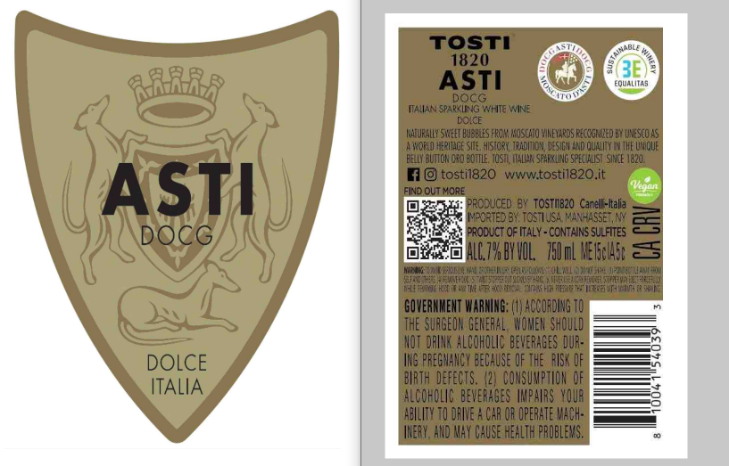 TABC label artwork for Tosti Asti DOCG