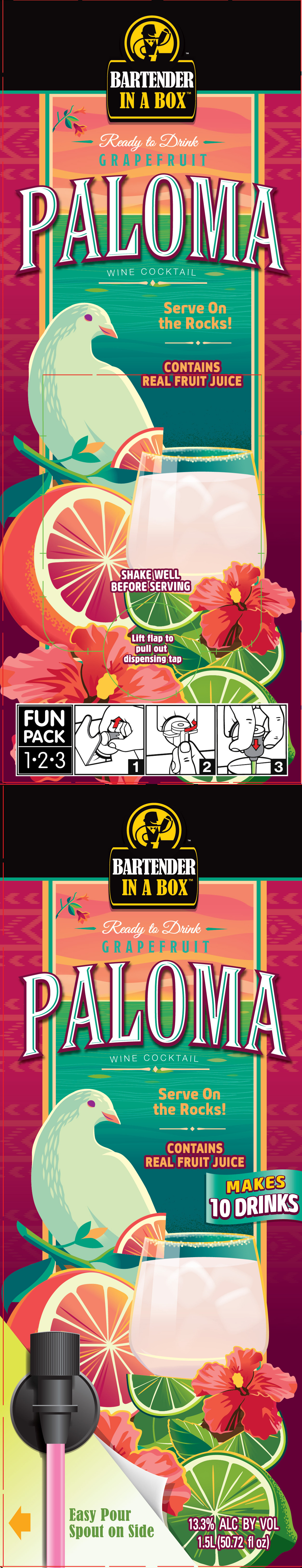 TABC label artwork for Bartender In A Box Paloma Wine Cocktail Grapefruit Serve On The Rocks