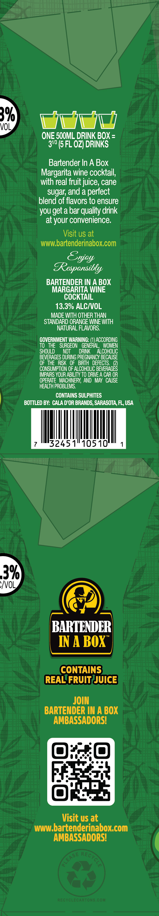 TABC label artwork for Bartender In A Box Margaritas Wine Cocktail Ready To Drink