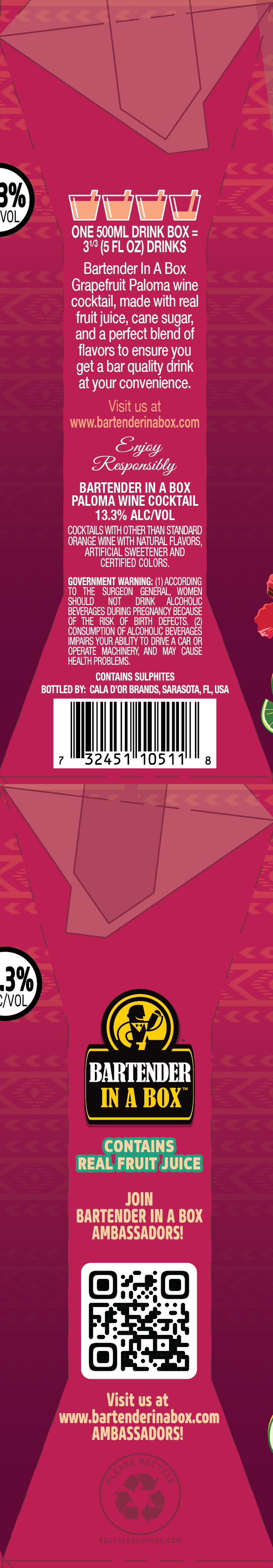 TABC label artwork for Bartender In A Box Paloma Grapefruit Wine Cocktail