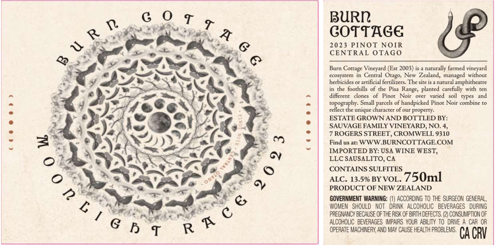 TABC label artwork for Burn Cottage Moonlight Race Pinot Noir Central Otago