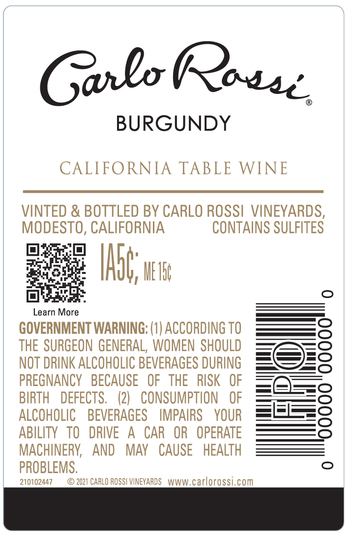TABC label artwork for Carlo Rossi Burgundy California