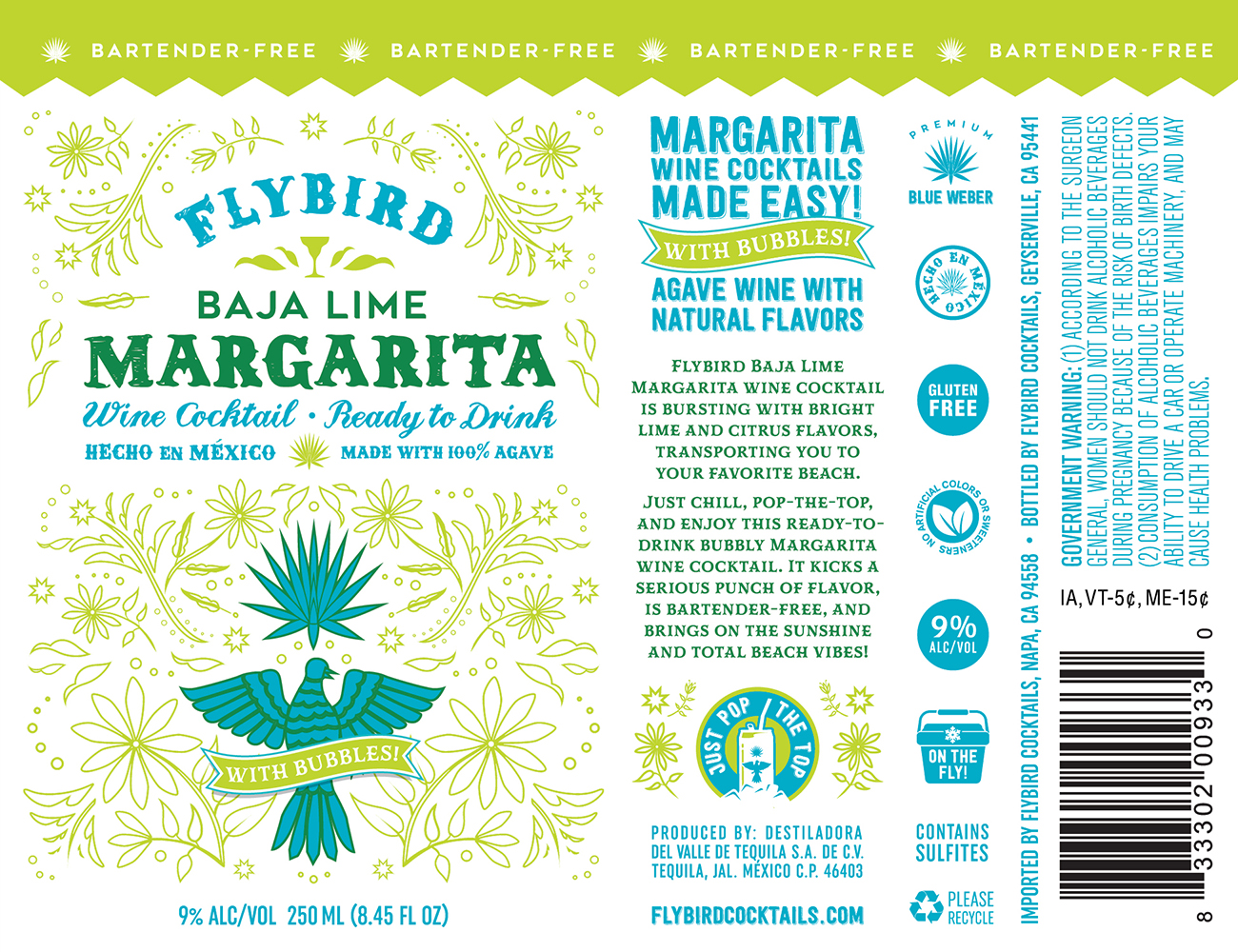 TABC label artwork for Flybird Baja Lime Margarita