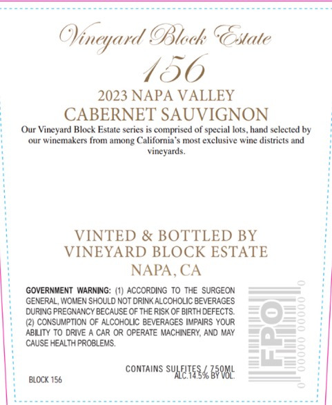 TABC label artwork for Vineyard Block Estate Block 156 Cabernet Sauvignon Napa Valley