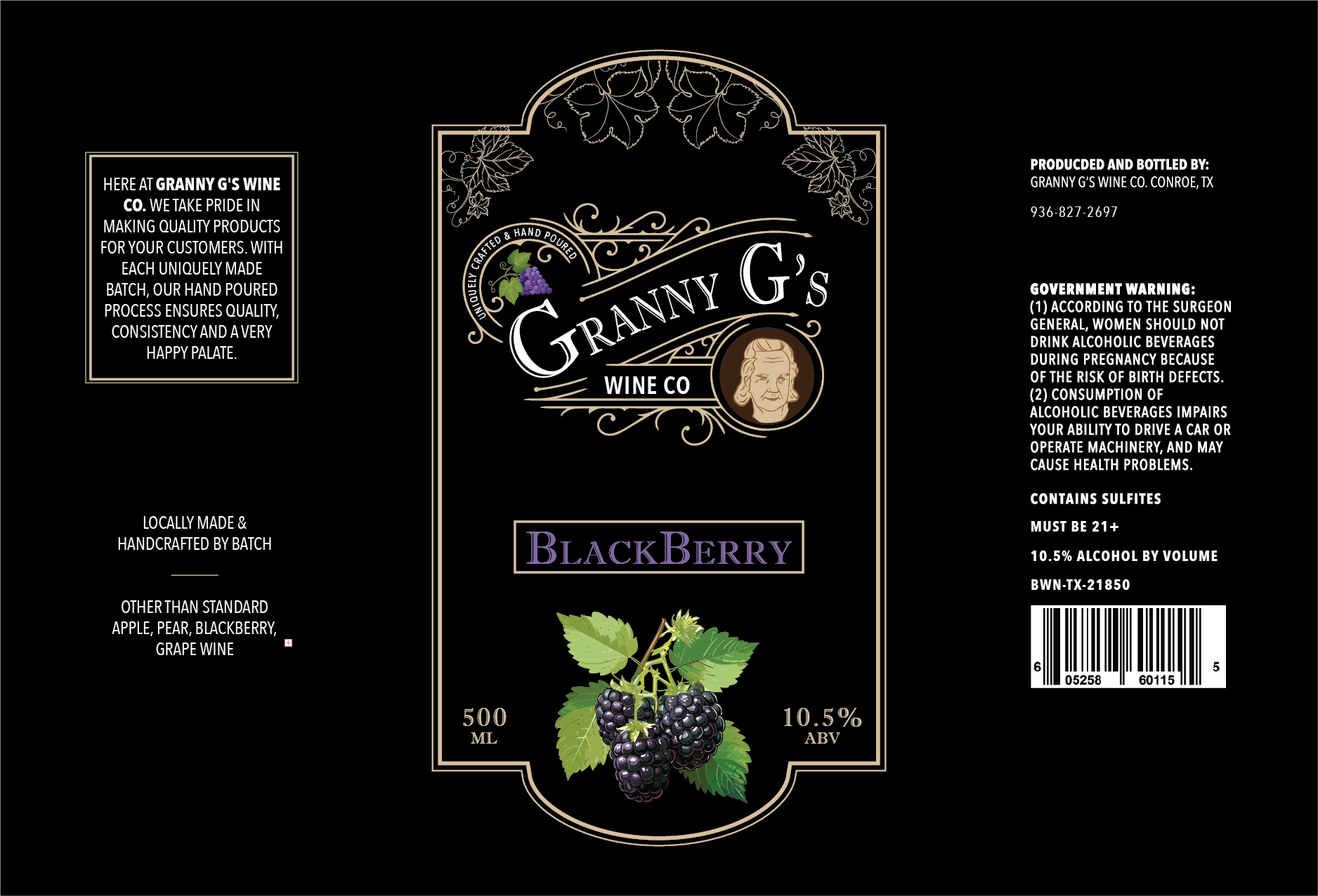 TABC label artwork for GRANNY G'S WINE CO. BLACK BERRY