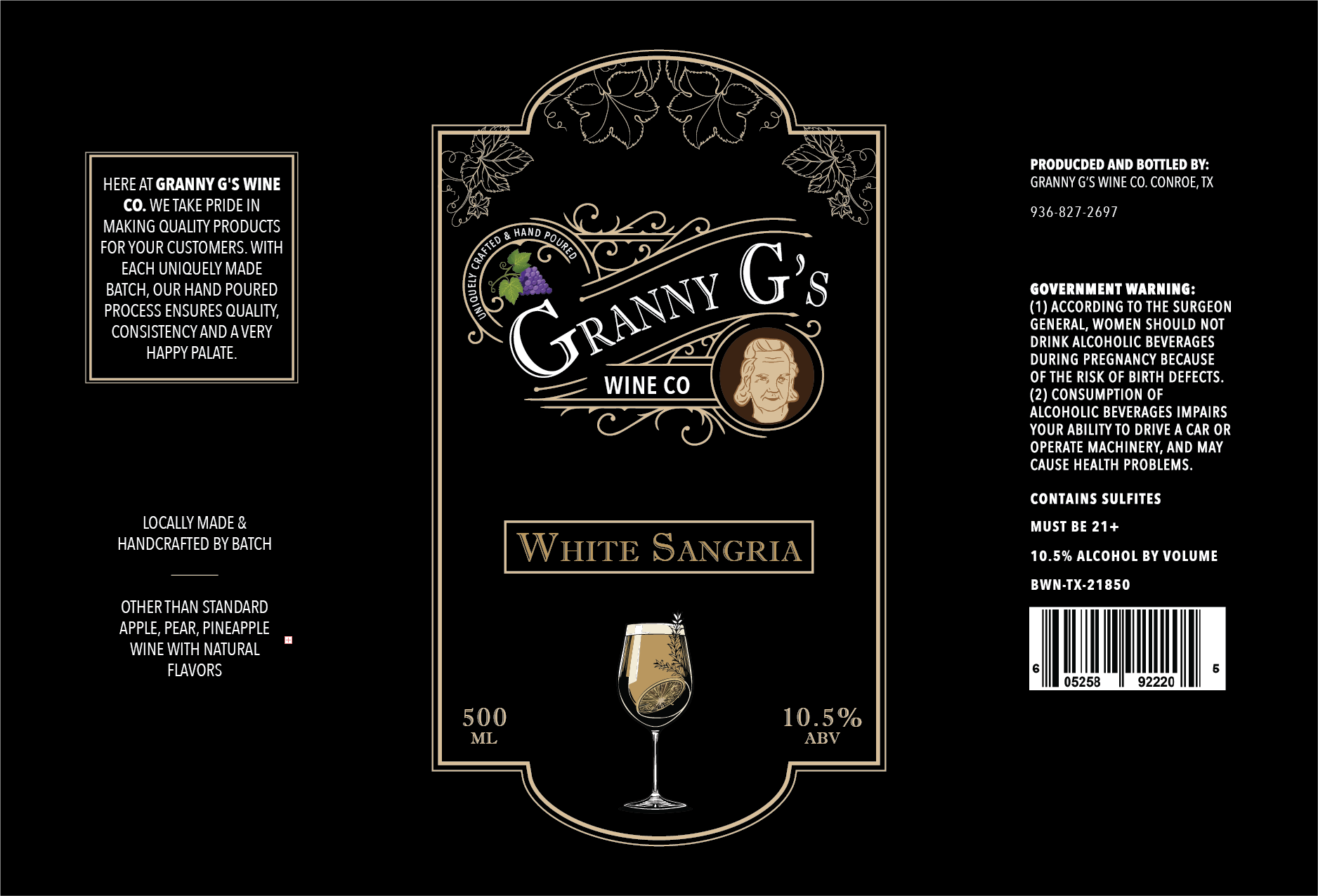 TABC label artwork for GRANNY G'S WINE CO. WHITE SANGRIA