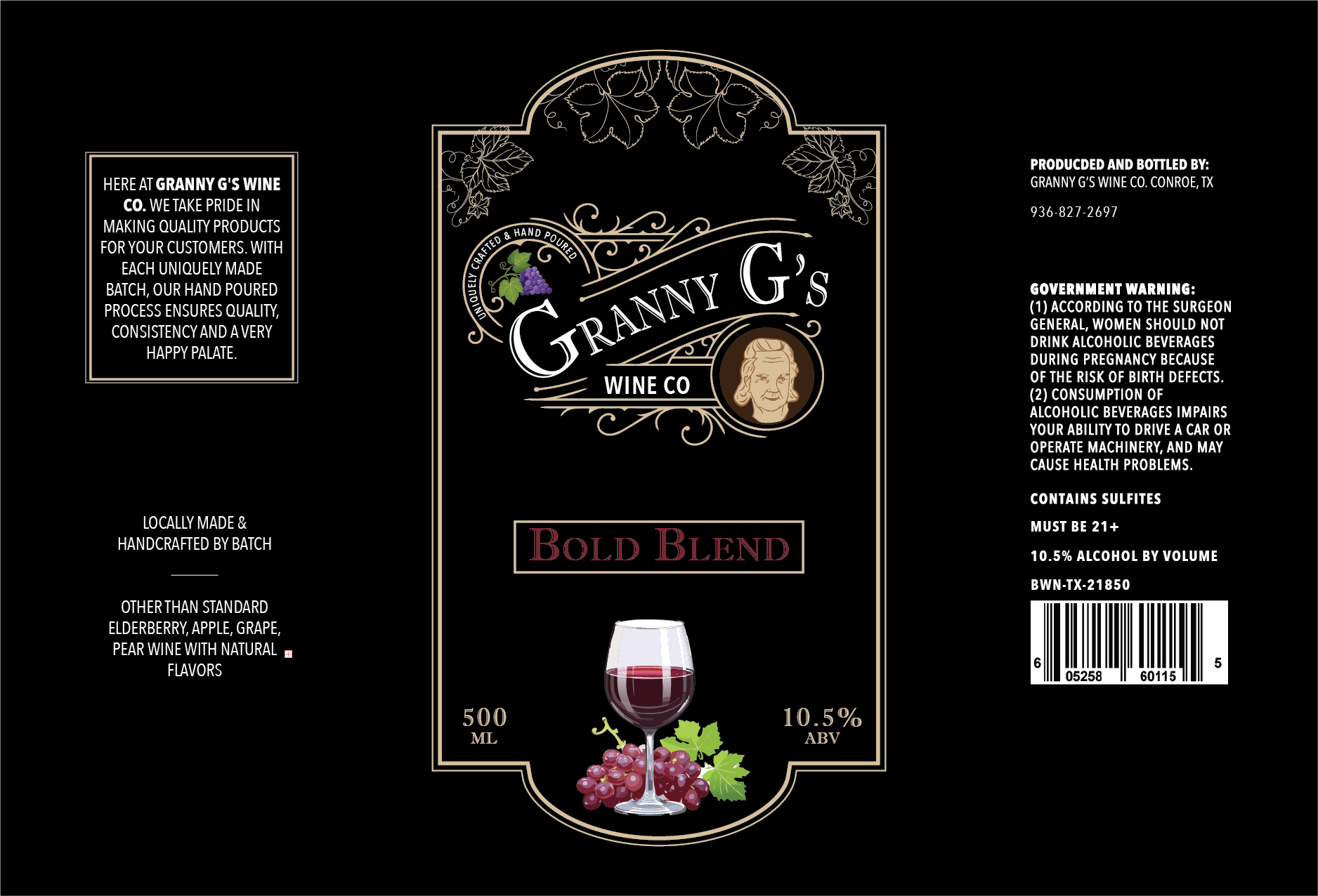 TABC label artwork for GRANNY G'S WINE CO. BOLD BLEND
