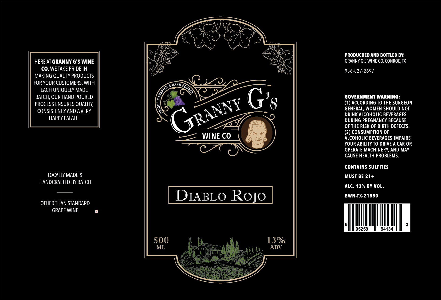 TABC label artwork for GRANNY G'S WINE CO. DIABLO ROJO