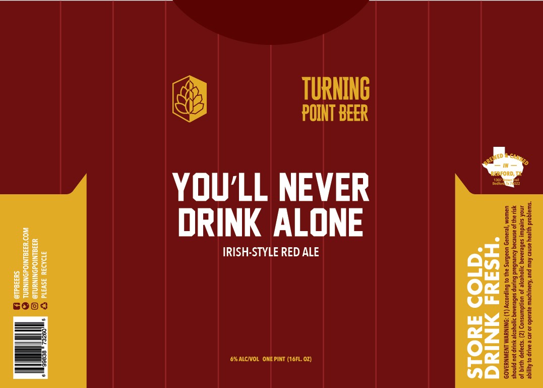 TABC label artwork for You'll Never Drink Alone