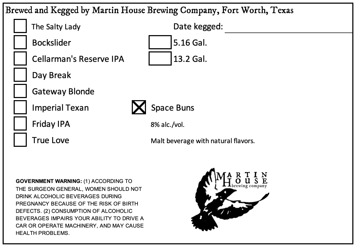 TABC label artwork for MARTIN HOUSE BREWING COMPANY SPACE BUNS KEG