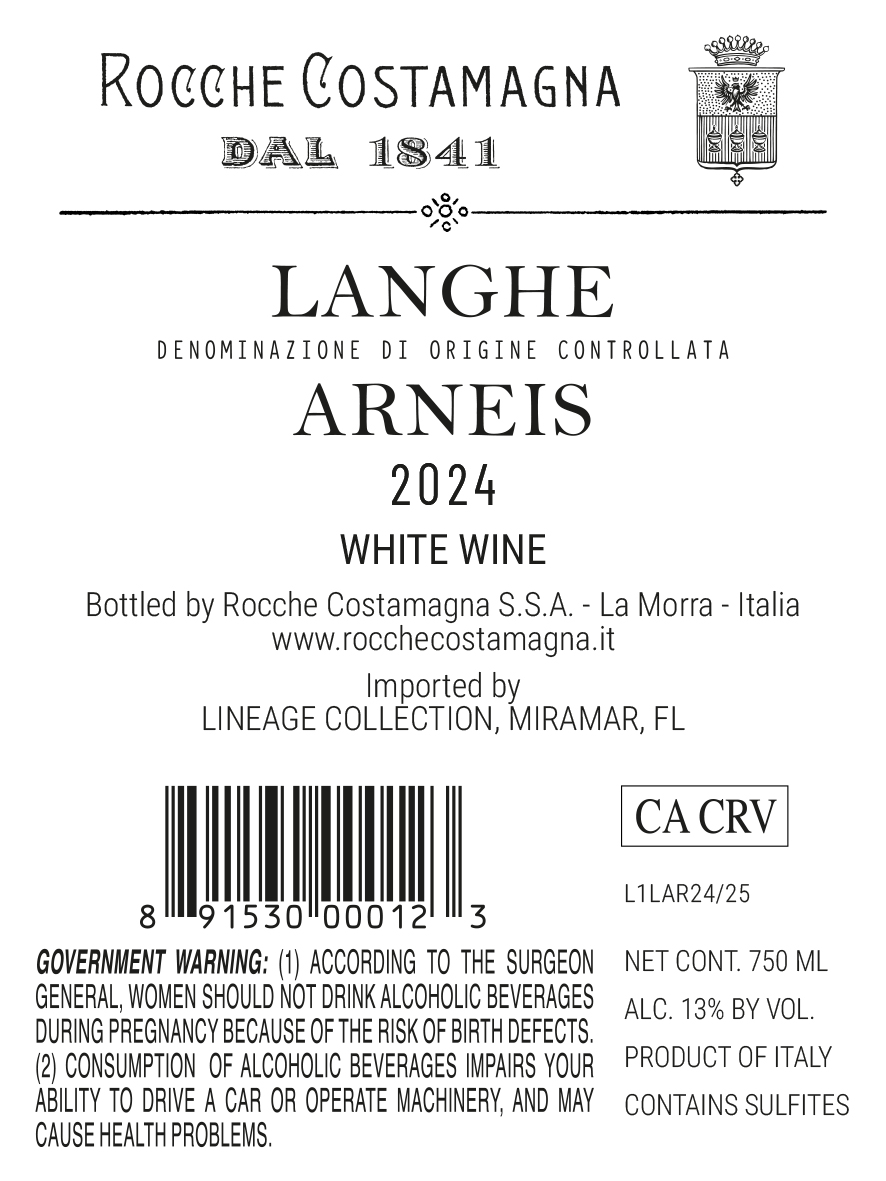 TABC label artwork for Rocche Costamagna Langhe Arneis