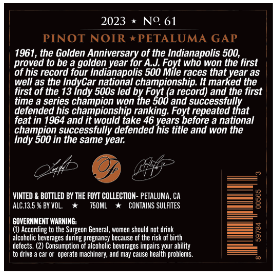 TABC label artwork for Foyt No 61 Pinot Noir