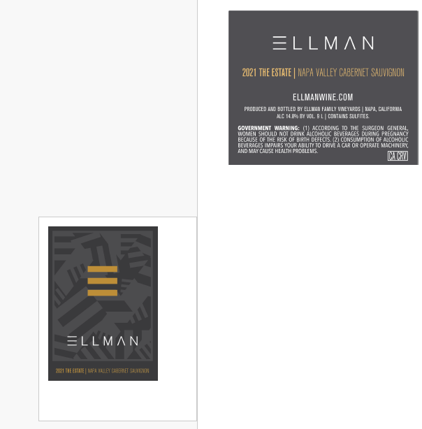 TABC label artwork for ELLMAN FAMILY VINEYARDS CABERNET SAUVIGNON NAPA VALLEY THE ESTATE