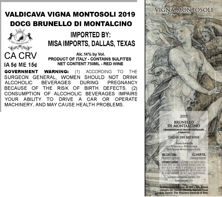 TABC label artwork for VALDICAVA VIGNA MONTOSOLI