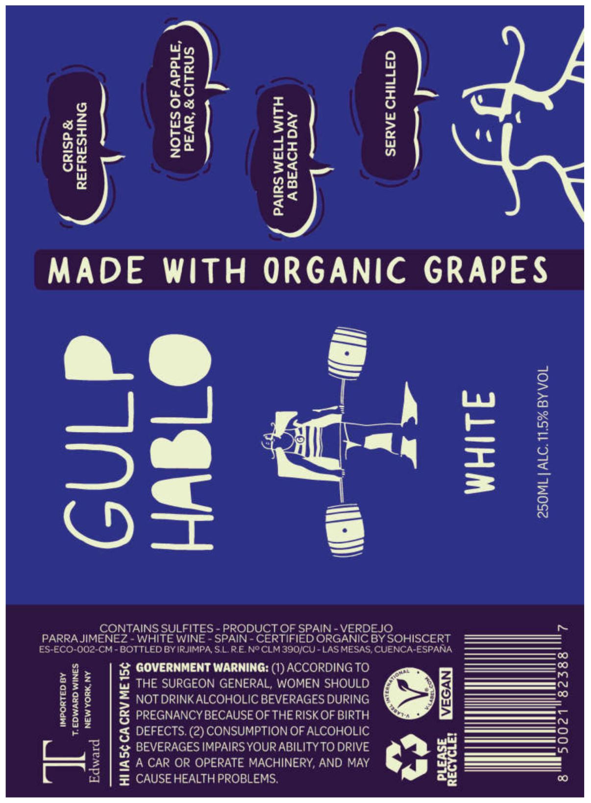 TABC label artwork for Gulp Hablo White Wine cans