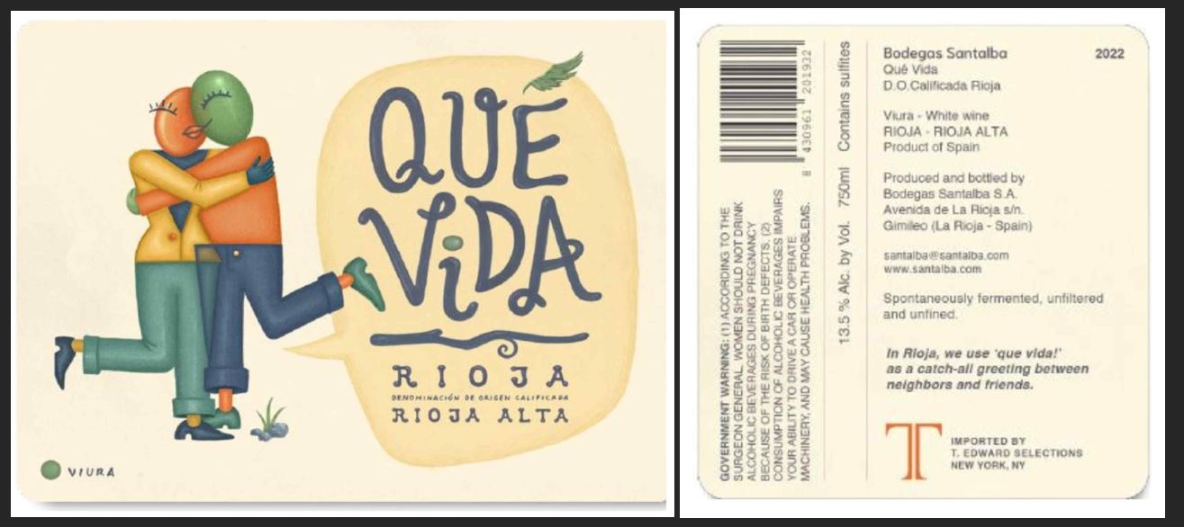 TABC label artwork for Santalba 'Que Vida' Viura
