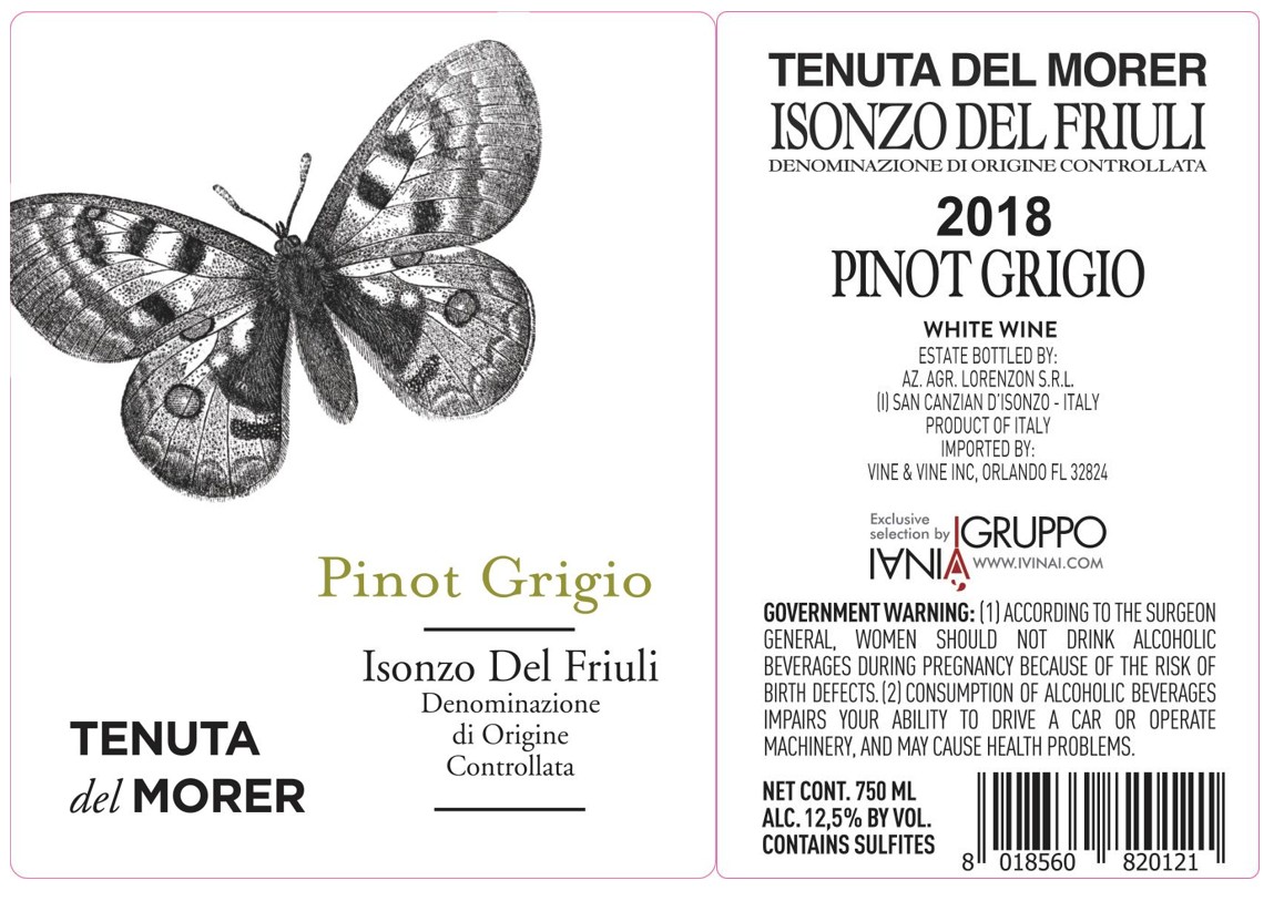 TABC label artwork for TENUTA DEL MORER PINOT GRIGIO