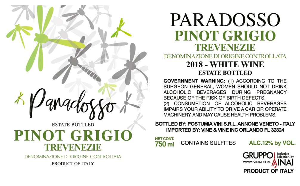 TABC label artwork for PARADOSSO PINOT GRIGIO