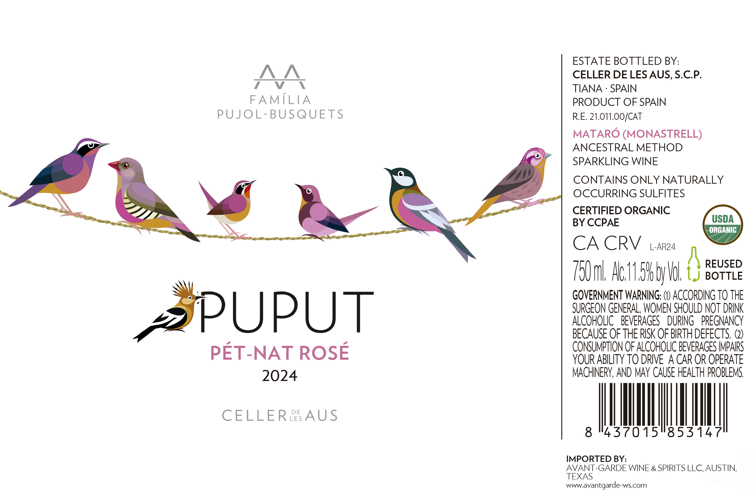 TABC label artwork for Celler de les Aus Puput Rose PetNat