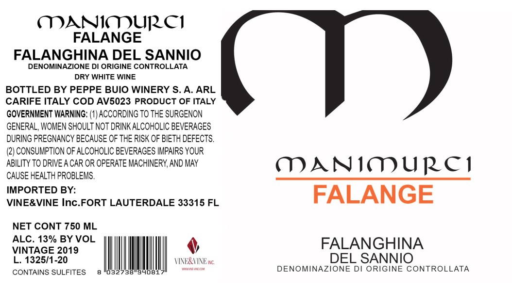TABC label artwork for FALANGE WHITE WINE FALANGHINA DEL SANNIO