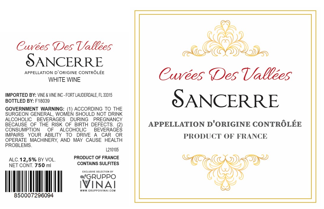 TABC label artwork for CUVEES DES VALLEES WHITE WINE SANCERRE
