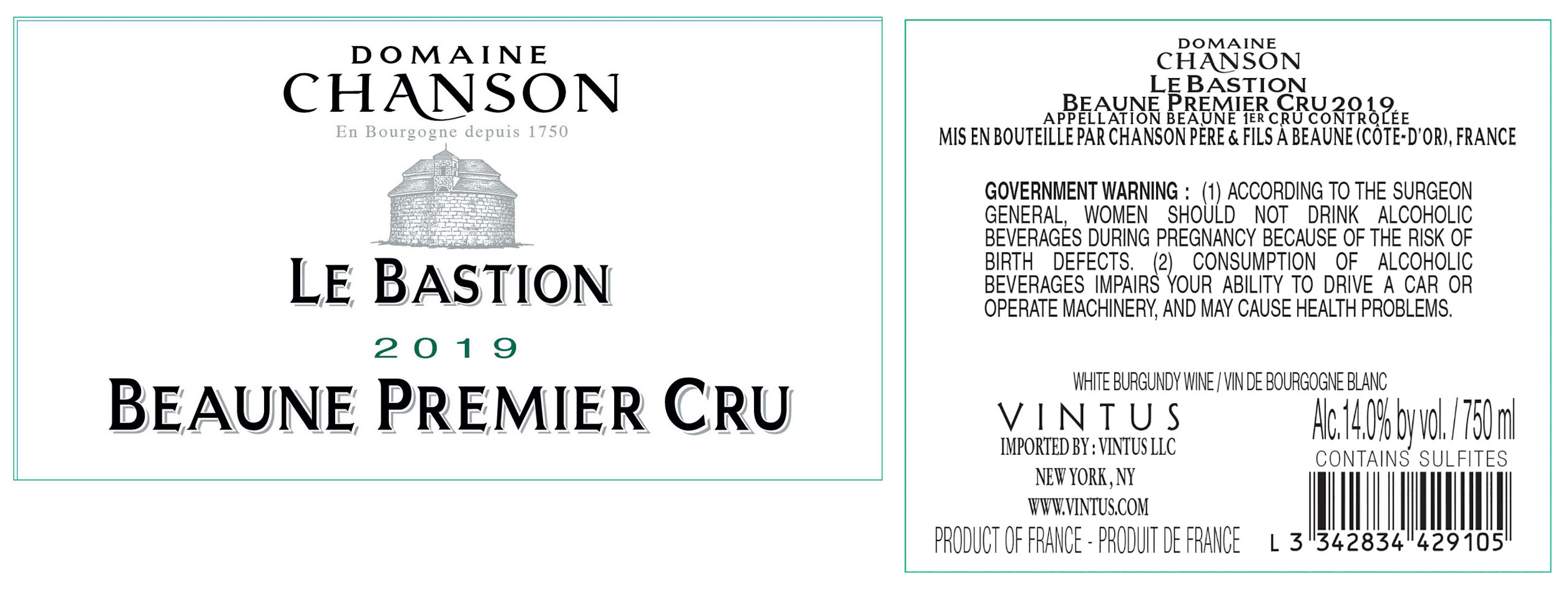 TABC label artwork for Chanson Beaune-Bastion 1er Cru Blanc