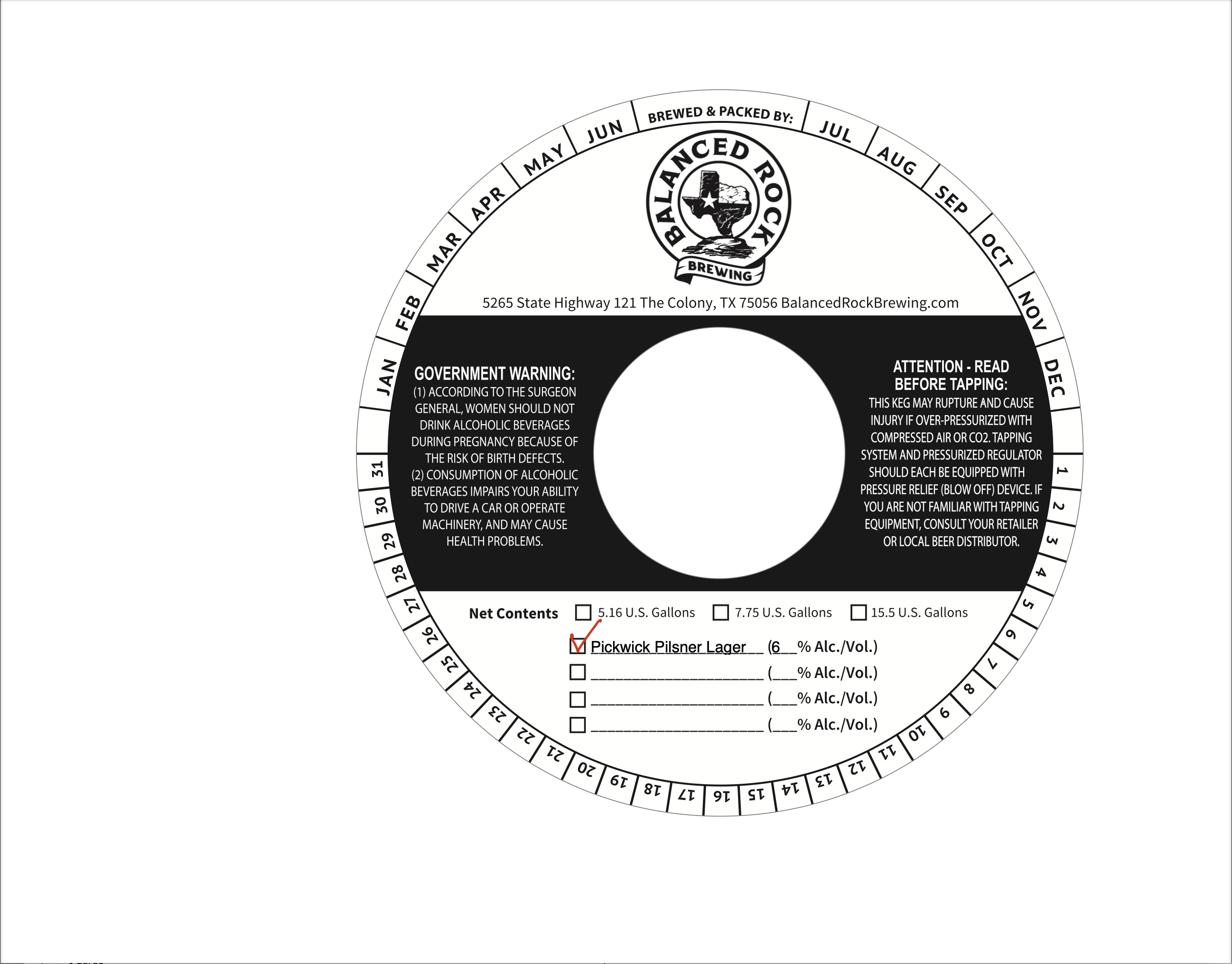 TABC label artwork for Pickwick Pilsner