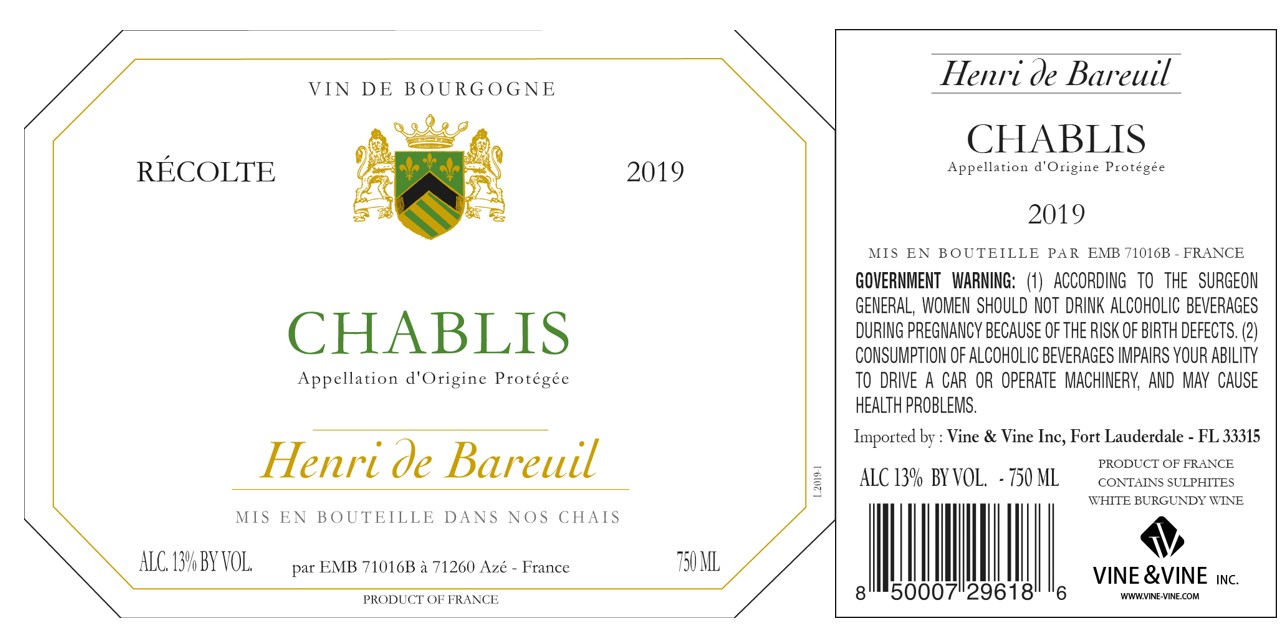 TABC label artwork for HENRY DE BAREUIL WHITE WINE CHABLIS