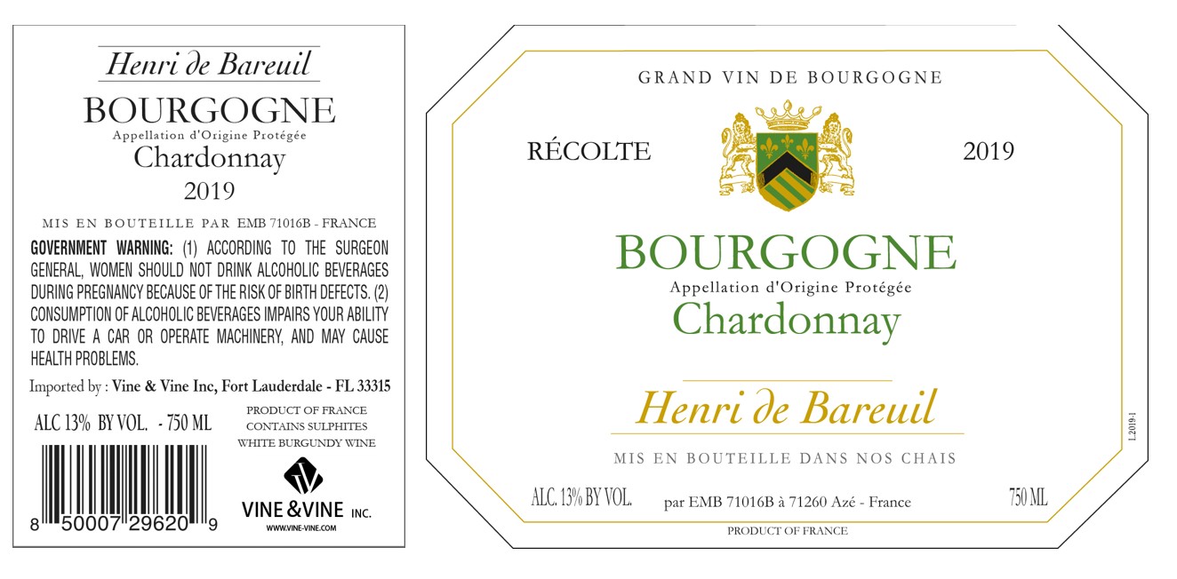 TABC label artwork for HENRY DE BAREUIL CHARDONNAY BOURGOGNE