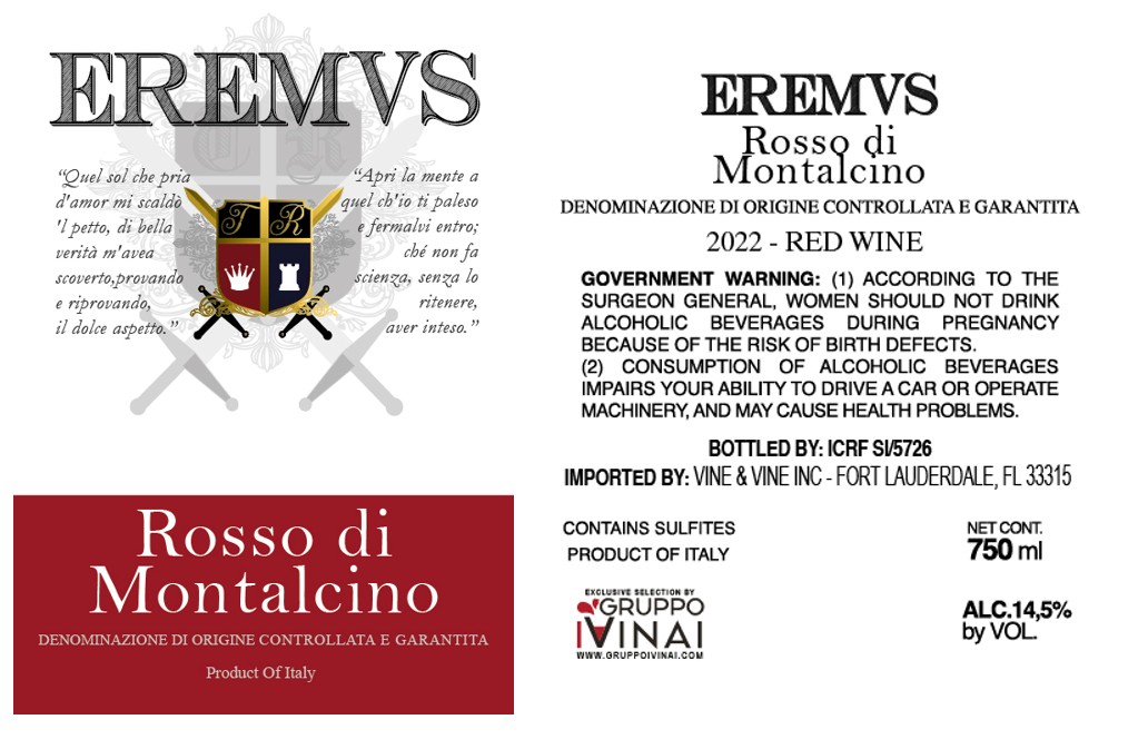 TABC label artwork for EREMVS ROSSO DI MONTALCINO