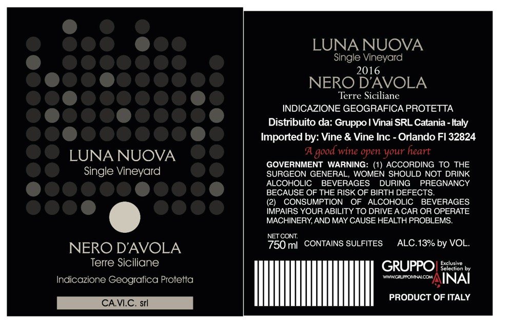 TABC label artwork for LUNA NUOVA NERO D'AVOLA