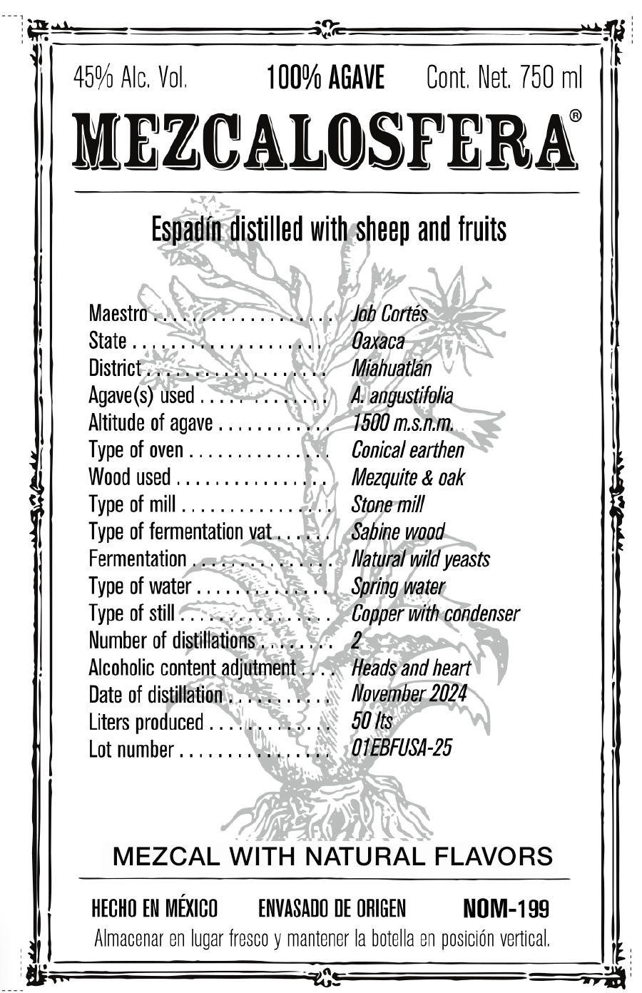 TABC label artwork for MEZCALOSFERA ESPADIN DISTILLED WITH SHEEP AND FRUITS