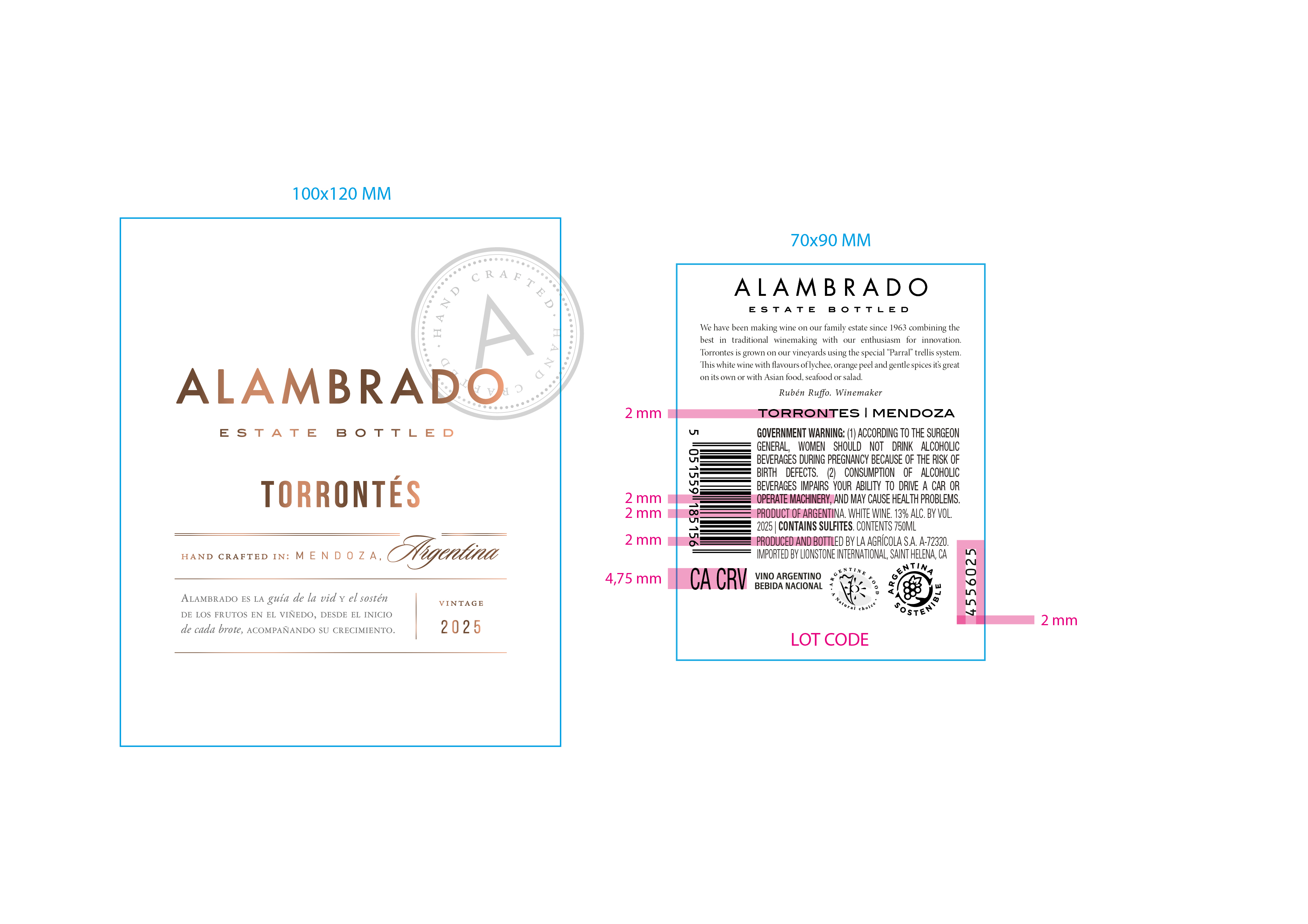 TABC label artwork for Alambrado Mendoza Torrontes White Wine, Argentina