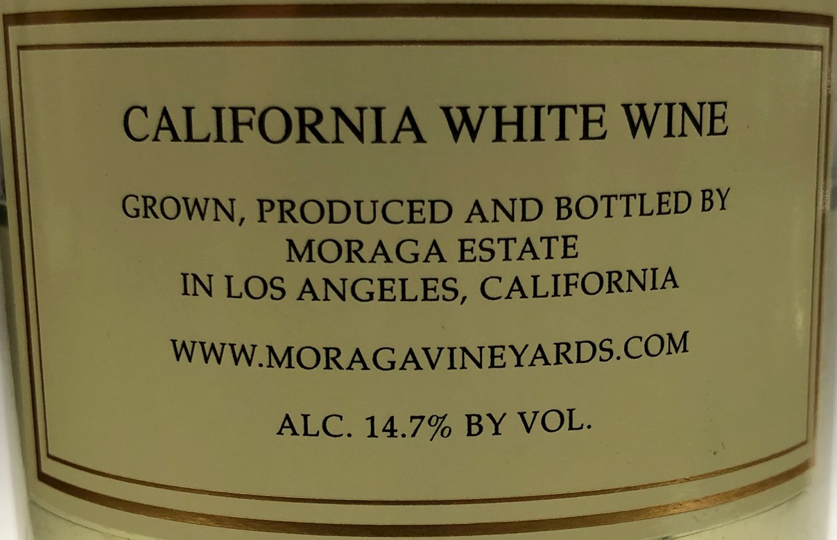 TABC label artwork for Moraga Vineyards Moraga Bel Air White Wine, California