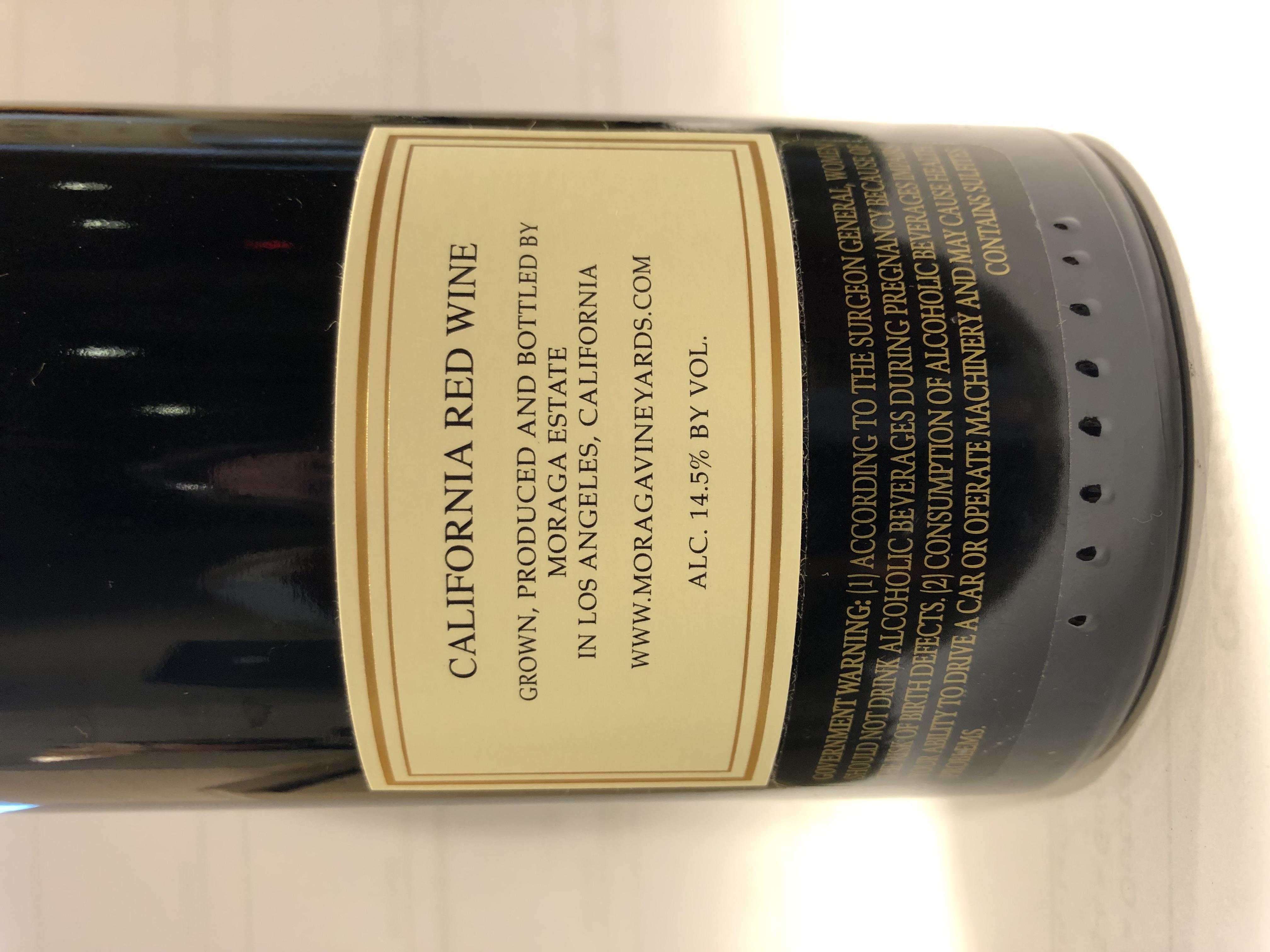 TABC label artwork for Moraga Vineyards Moraga Bel Air Red Wine, California