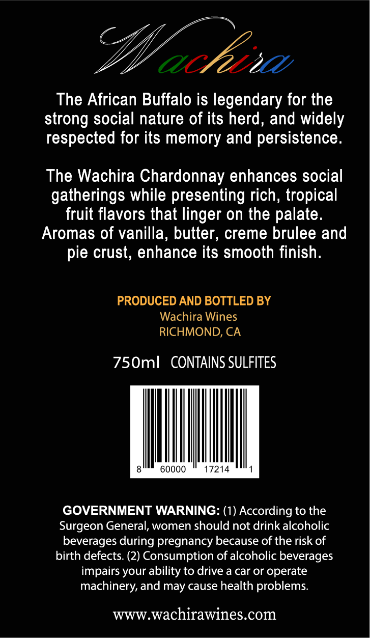 TABC label artwork for Wachira Wines Black Label Chardonnay