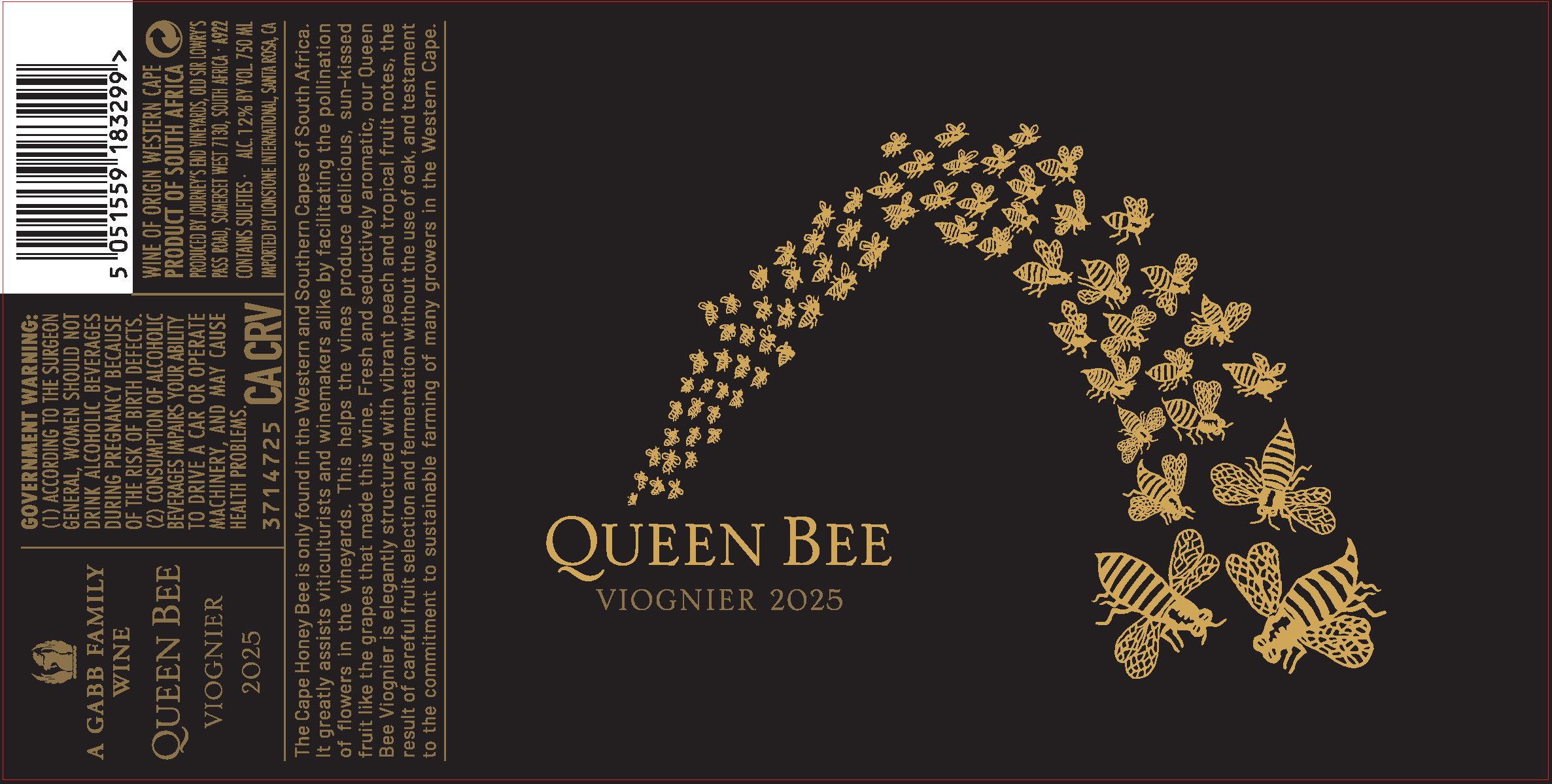 TABC label artwork for Queen Bee Western Cape Viognier, South Africa