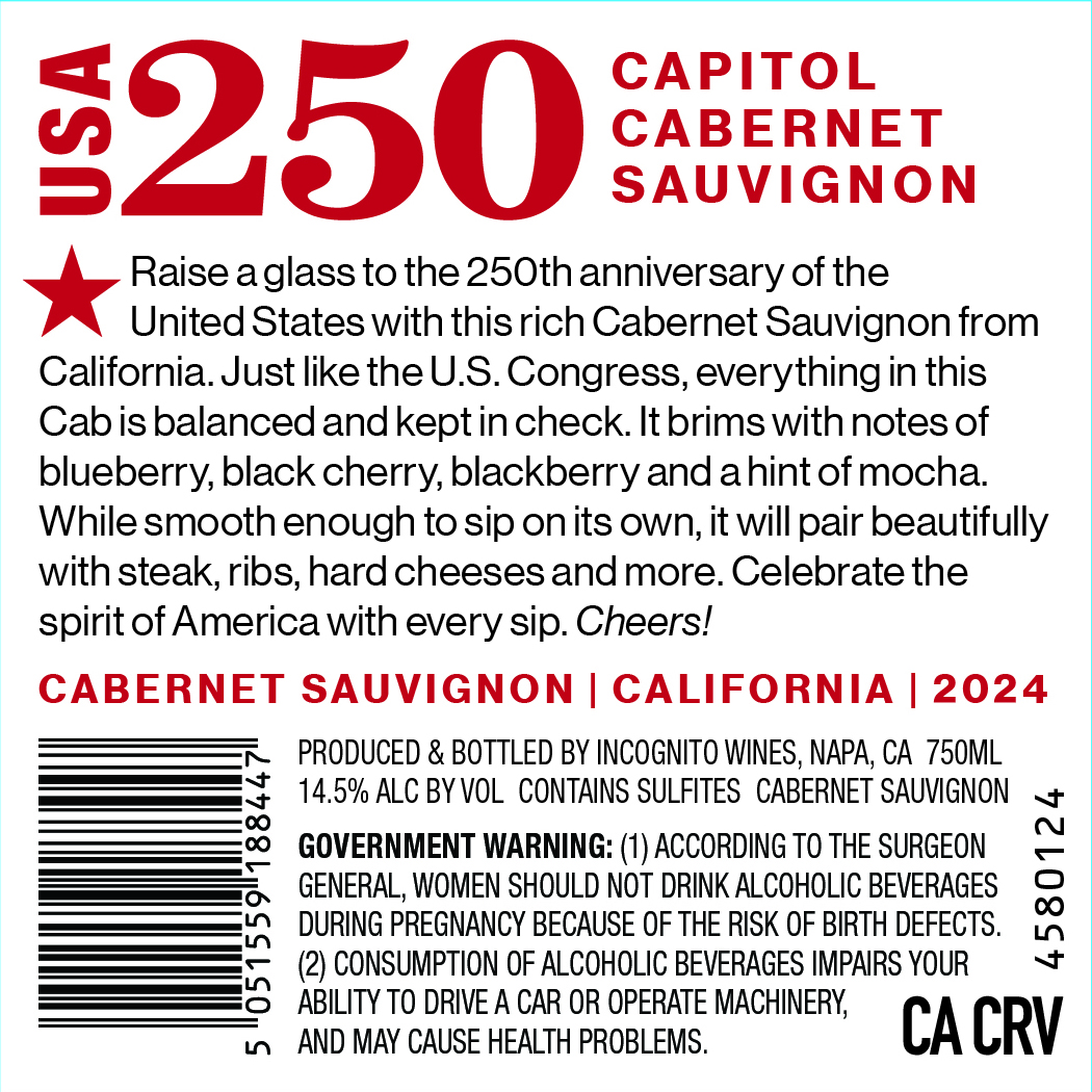 TABC label artwork for USA 250 Cabernet Sauvignon, Capitol, California