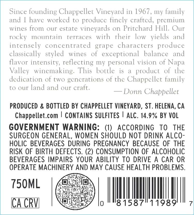 TABC label artwork for Chappellet Signature Cabernet Sauvignon Napa Valley