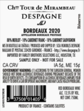TABC label artwork for Despagne Tour de Mirambeau Bordeaux Rogue