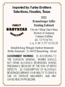 TABC label artwork for Steinmetz Brauneberger Juffer Riesling Kabinett