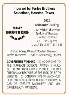 TABC label artwork for Steinmetz Riesling